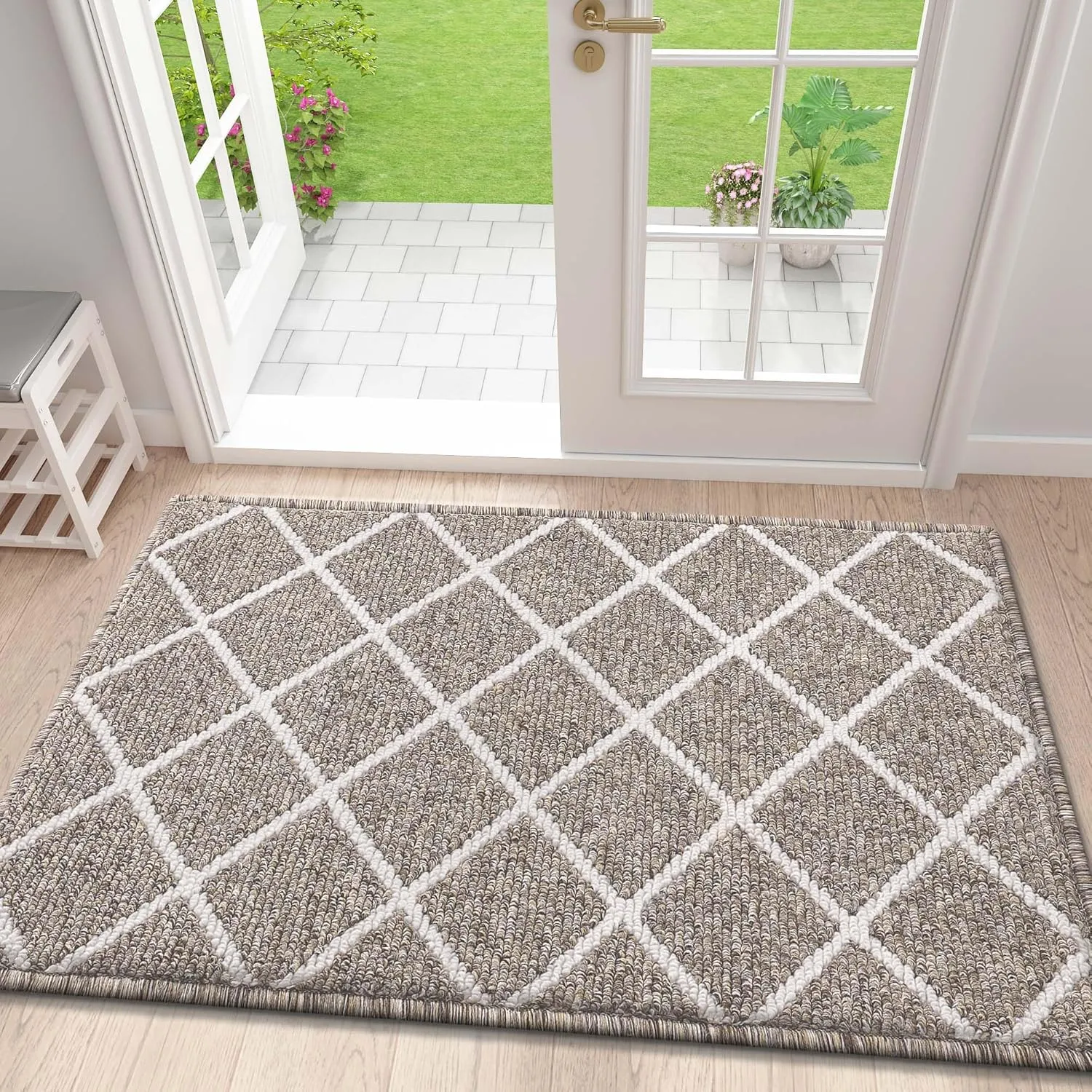Finchitty Indoor Door Mat, Dirt Resistant and Absorbent, Low-Profile, Non-Slip, Washable Inside Floor Mats for Front Door, Back, and Entrance, 36" x 24", Khaki