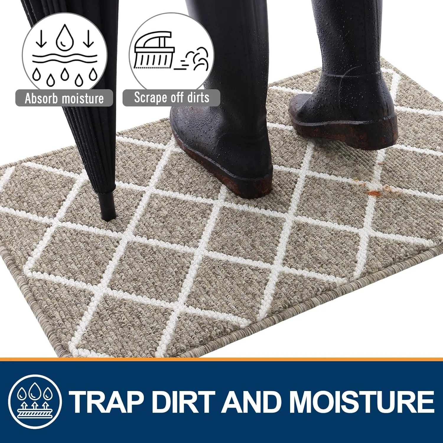 Finchitty Indoor Door Mat, Dirt Resistant and Absorbent, Low-Profile, Non-Slip, Washable Inside Floor Mats for Front Door, Back, and Entrance, 36" x 24", Khaki