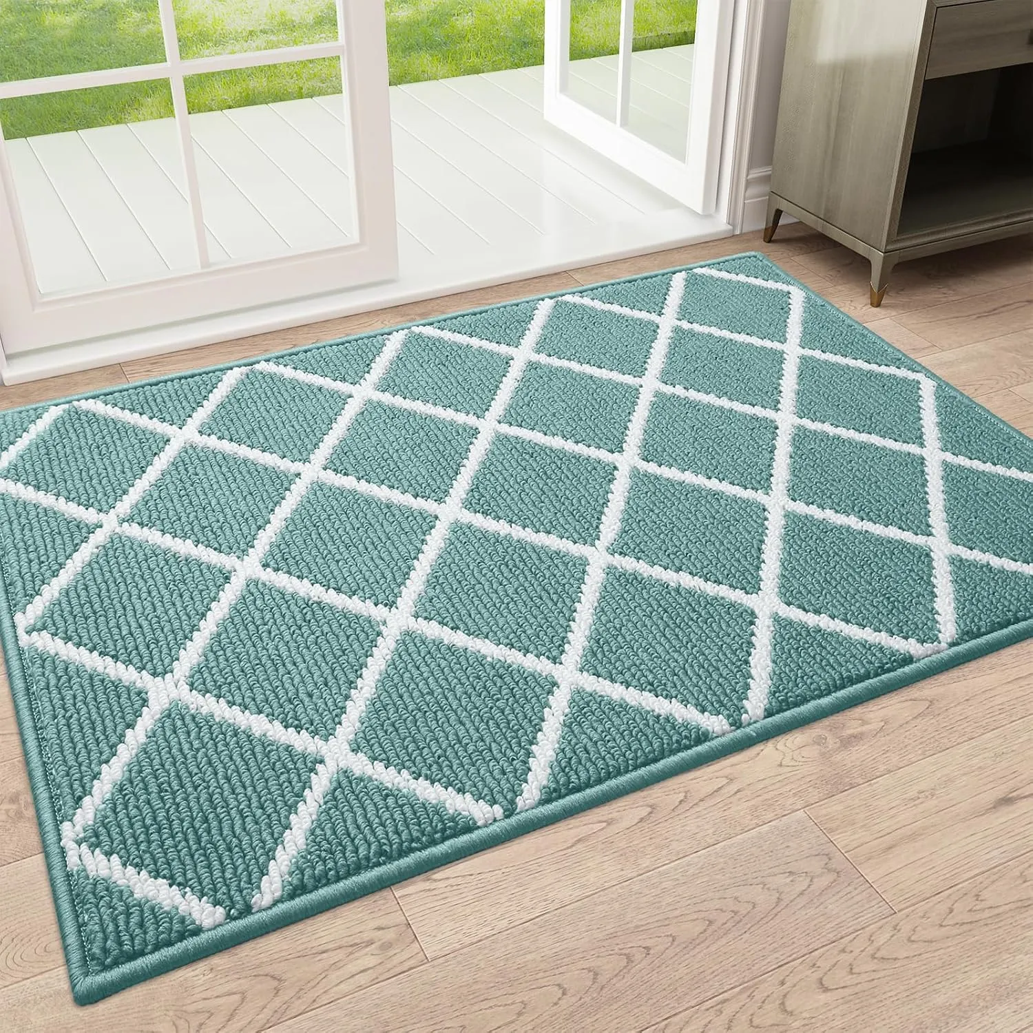 Finchitty Indoor Door Mat, Dirt Resistant and Absorbent, Low-Profile, Non-Slip, Washable Inside Floor Mats for Front Door, Back, and Entrance, 36" x 24", Sage Green
