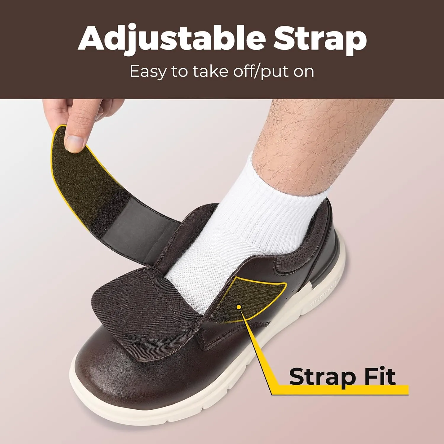 FitVille Diabetic Shoes for Men Extra Wide Slip-on Walking Shoes for Edema Hook & Loop Recovery Leather Oxford Shoes for Swollen Feet