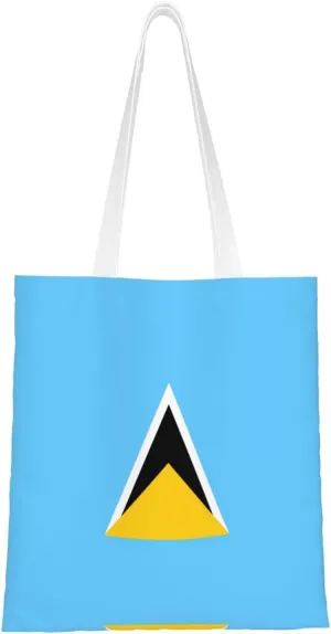 Flag of Saint Lucia Pattern Double Sided Canvas Tote Bag, Reusable Grocery Shopping Bag, Carry or Shoulder ï¼Œ15x16.5 in