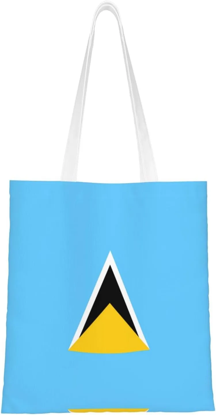 Flag of Saint Lucia Pattern Double Sided Canvas Tote Bag, Reusable Grocery Shopping Bag, Carry or Shoulder ï¼Œ15x16.5 in