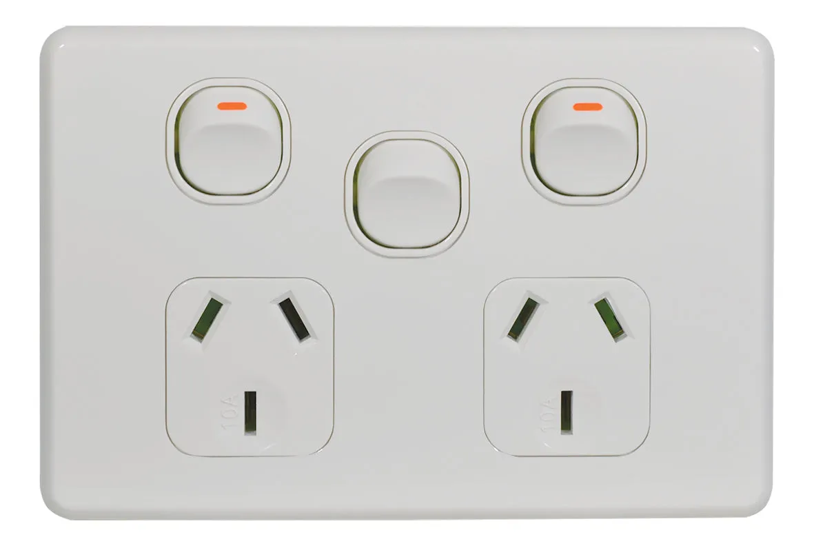 Flat Cat Slimline Double Power Point With Extra Switch