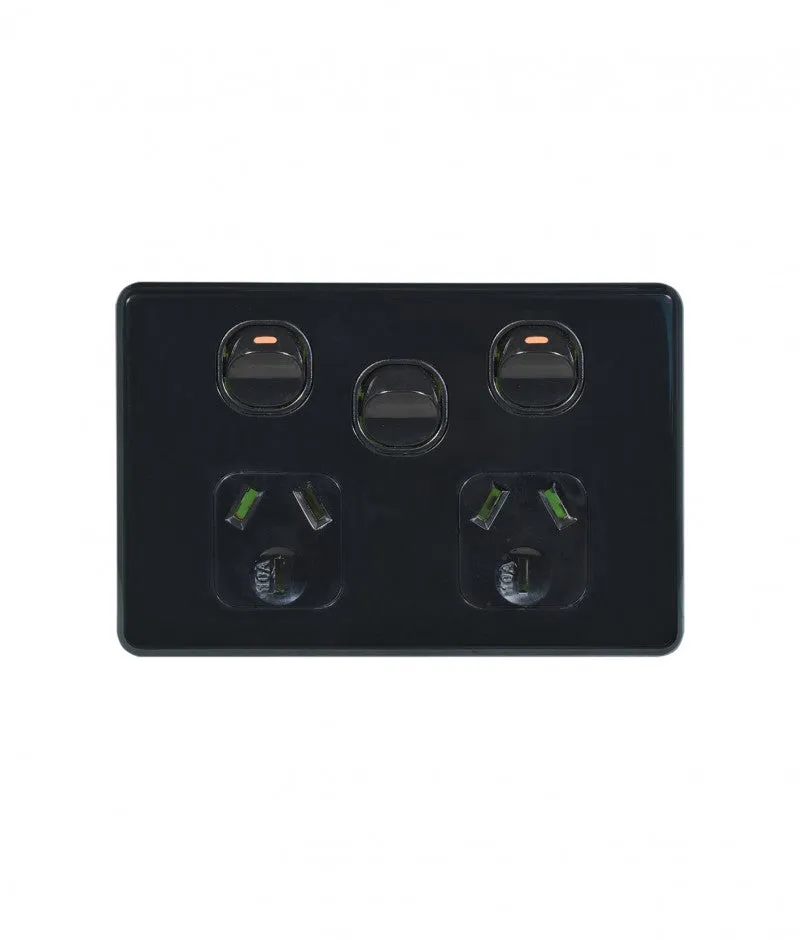 Flat Cat Slimline Double Power Point With Extra Switch