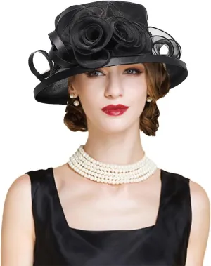Flat Top Sun Visor Hats for Women Floral Bride Wedding Fascinator Hat Bucket Hat Cocktail Party Derby Cap