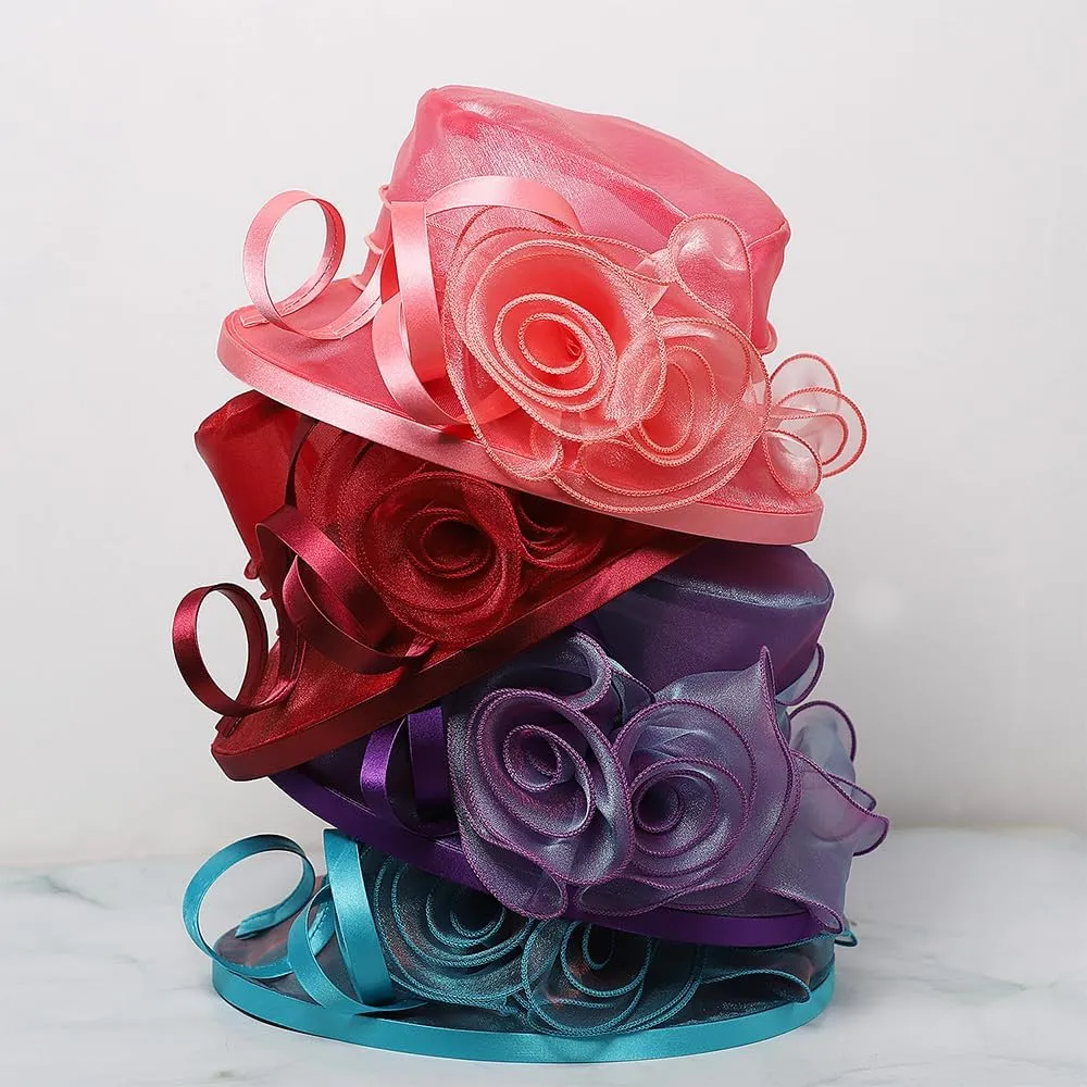 Flat Top Sun Visor Hats for Women Floral Bride Wedding Fascinator Hat Bucket Hat Cocktail Party Derby Cap