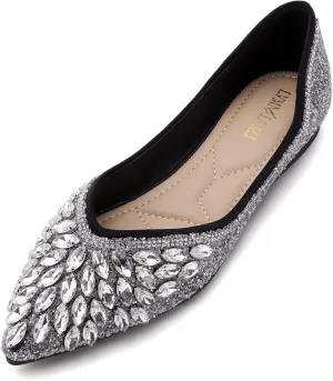 Flats Shoes Women Rhinestone Sequin Wedding Pointed Toe Dress Flat Shoes Comfortable Flats for Women Dressy