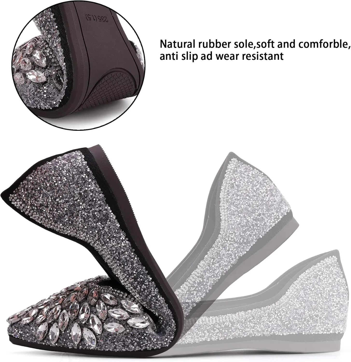 Flats Shoes Women Rhinestone Sequin Wedding Pointed Toe Dress Flat Shoes Comfortable Flats for Women Dressy