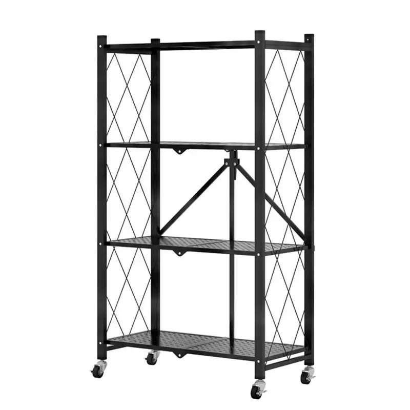 Foldable 4 Tier Kitchen Trolley Shelving Unit with Wheels
