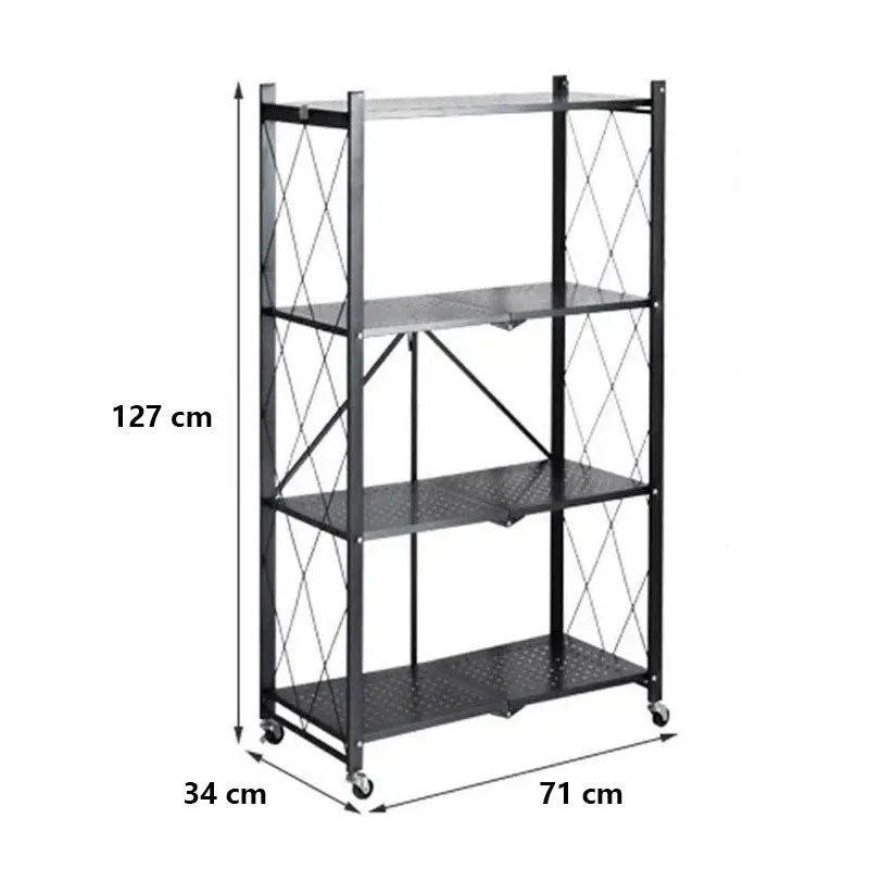 Foldable 4 Tier Kitchen Trolley Shelving Unit with Wheels