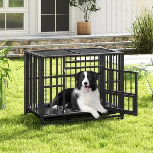 Foldable Heavy-Duty Metal Dog Cage with Lockable Wheels