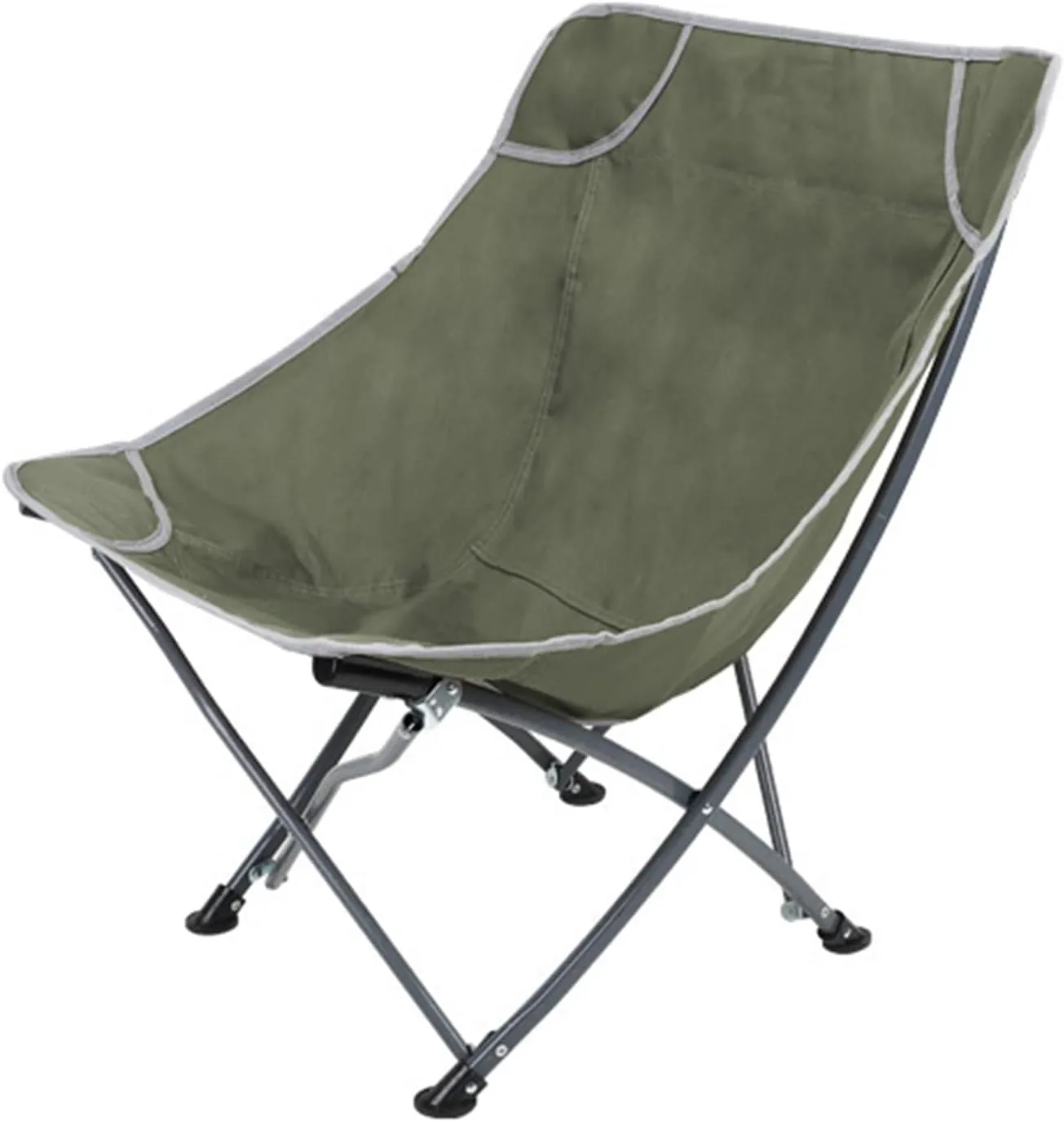Folding air Ultralight Outdoor, Lazy Moon air, Portable Fishing air with Backrest Stool, Camping Recliner (Color : Army Green)