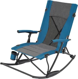 Folding Camping Rocking Chair Portable Outdoor Rocker Chair with Cup Holder for Picnic Outside Backyard Patio Lawn Garden