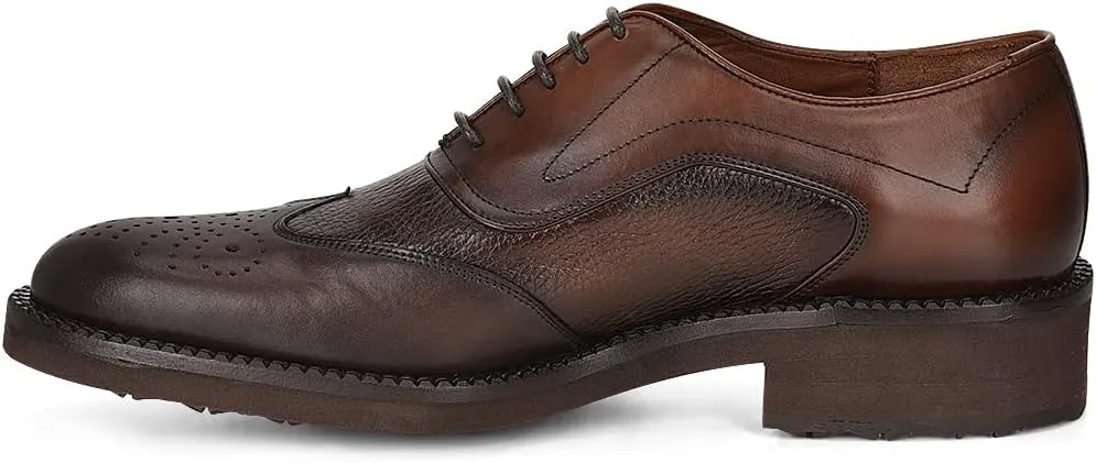 FRANCO CUADRA Men's Derby Shoes in Genuine Deer Leather Brown