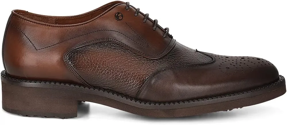 FRANCO CUADRA Men's Derby Shoes in Genuine Deer Leather Brown