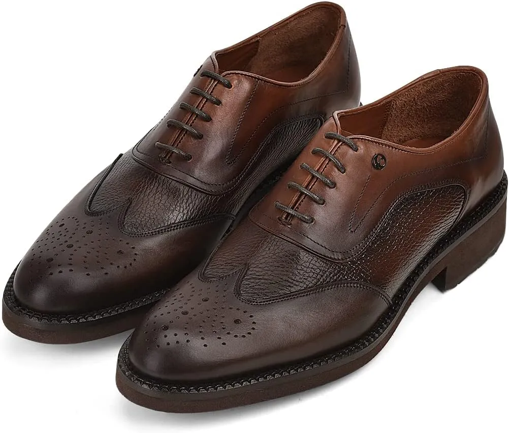 FRANCO CUADRA Men's Derby Shoes in Genuine Deer Leather Brown