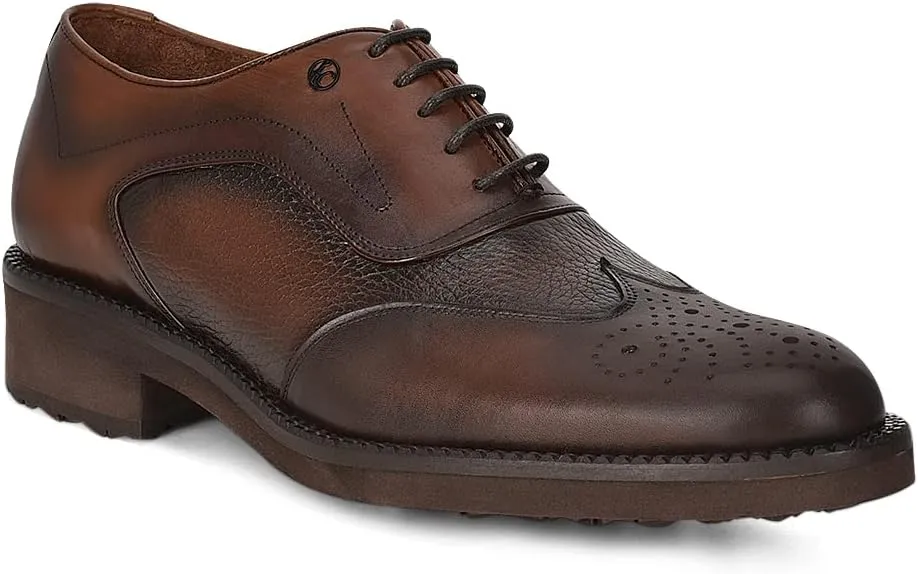 FRANCO CUADRA Men's Derby Shoes in Genuine Deer Leather Brown