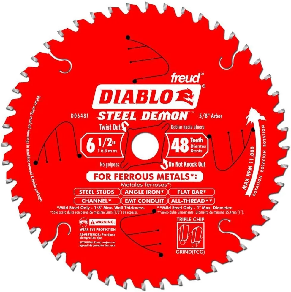 Freud Diablo D0648CFX 6-1/2" x 48 Teeth Demon Ferrous Cutting Circular Saw Blade