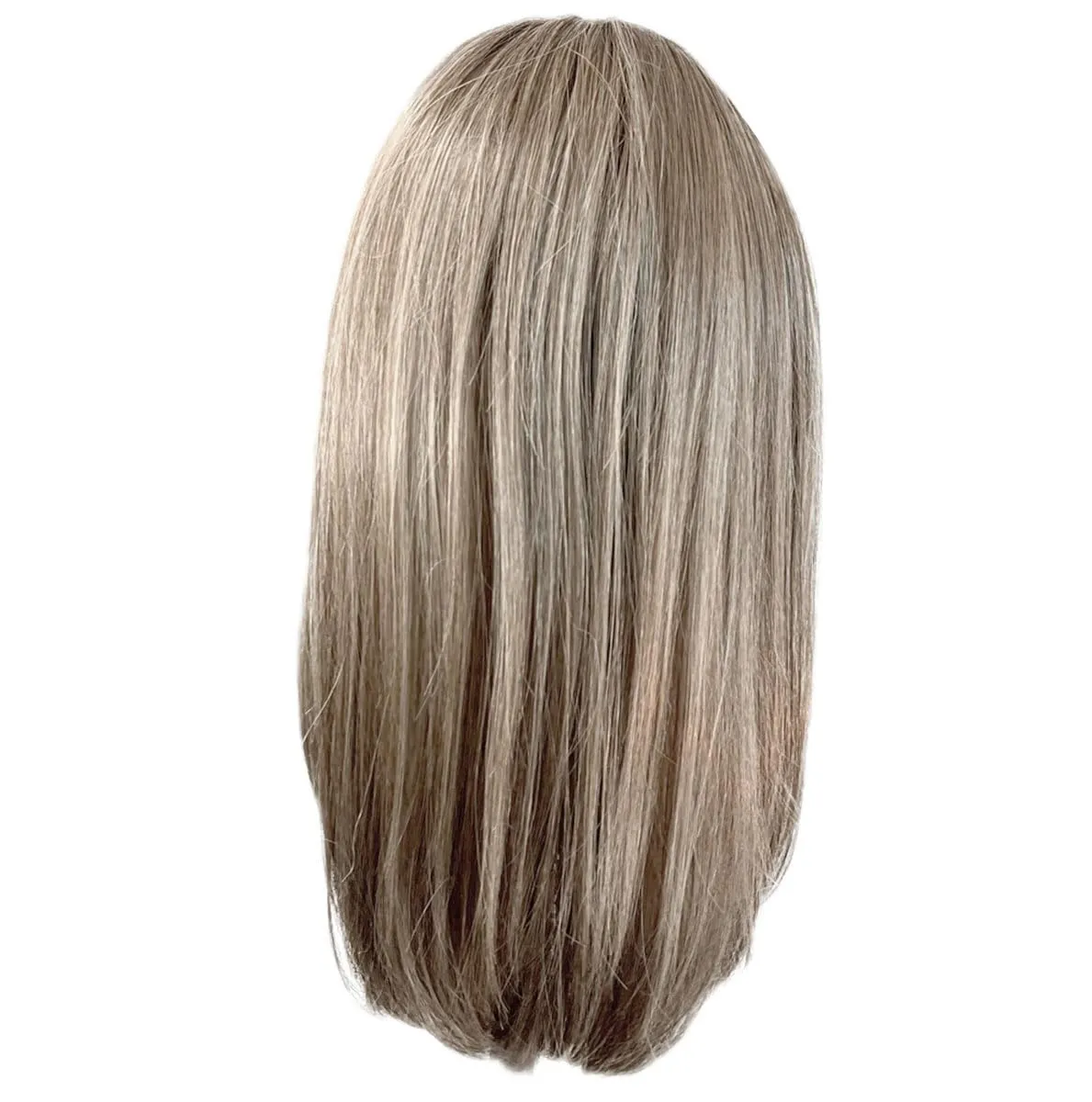 Front Cover Layered Long Bob Style Wig, Hand-Tied Mono Top by Hairuwear, Average Cap - GF119 Silver And Smoke