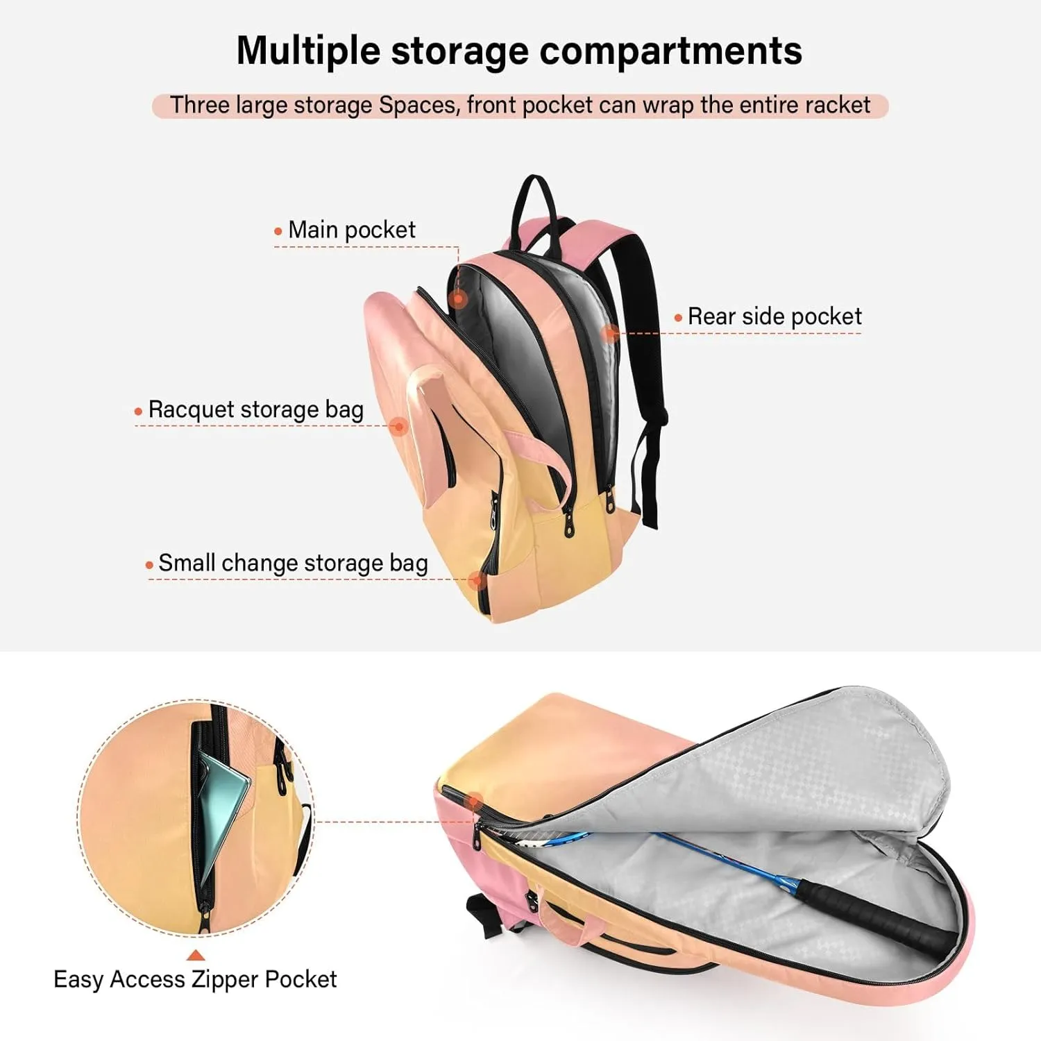 GAIGEO Polka Dot Racket Bag, Multilayer Design Badminton Bag, Sports and Daily Use