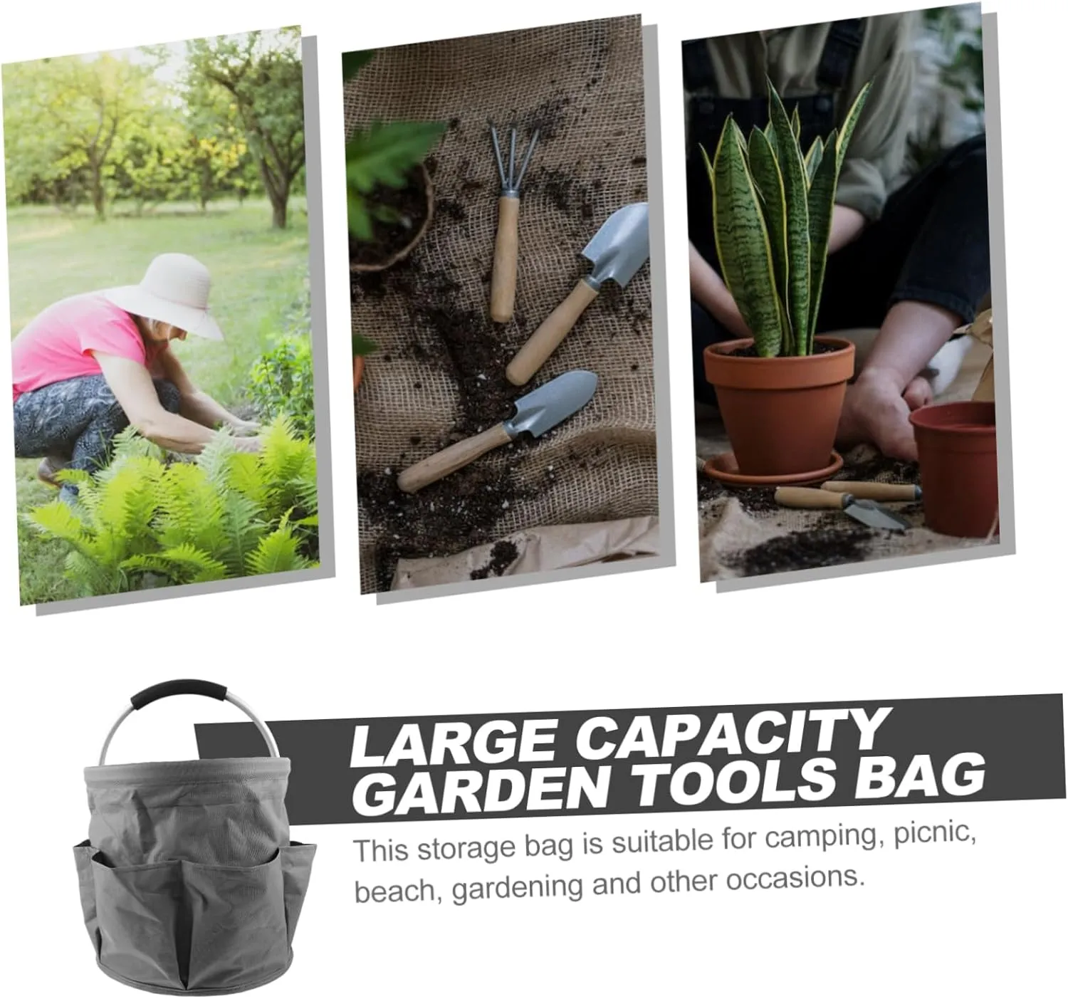 Gardening Tool Storage Bag Tote for Hand Tools and Durable Design for Outdoor Camping Beach and Home Organization
