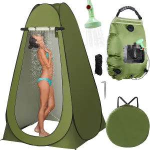 Generic Solar Shower Tent Kit, Pop Up Privacy Tent Camping Shower Tent Kit Instant Pop Up Privacy, 5 Gallon Solar Shower Bag, Sun Canopy Beach Outdoor Camp Privacy Tent, Green