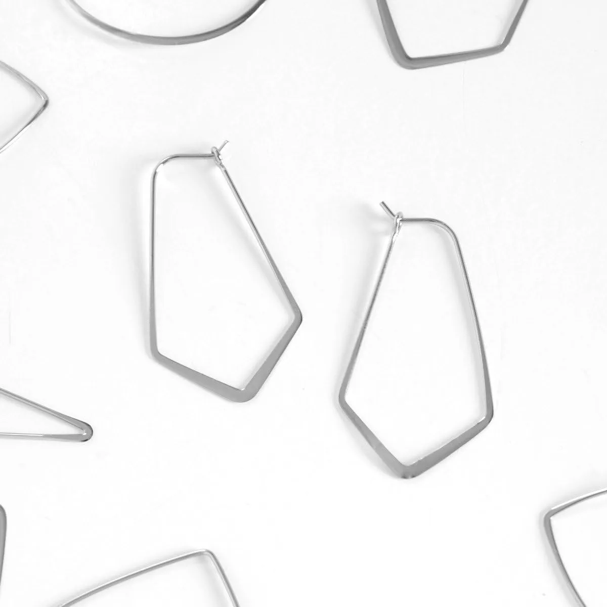 Geometric Chevron Hoop Threader Earrings for Women - Hypoallergenic Lightweight Cutout Thin Wire Drop Dangles - Plated in 925 Sterling Silver or 18K Gold