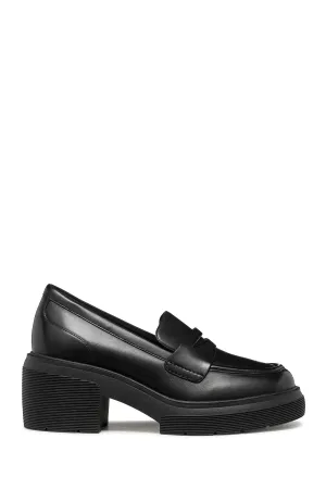 Geox Kadın Siyah Spherica Ec15 Kalın Topuklu Deri Maskülen Loafer