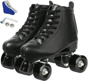 Gets Women's High-Top PU Leather Roller Skates - Four-Wheel Shiny Skates for Girls Unisex