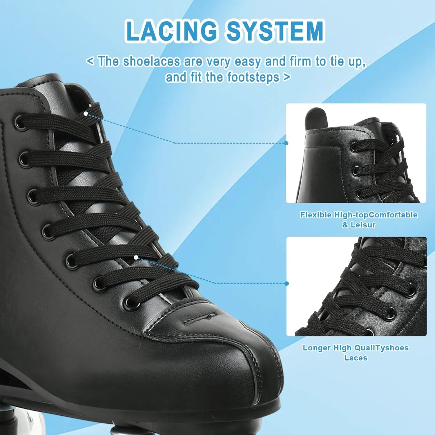 Gets Women's High-Top PU Leather Roller Skates - Four-Wheel Shiny Skates for Girls Unisex