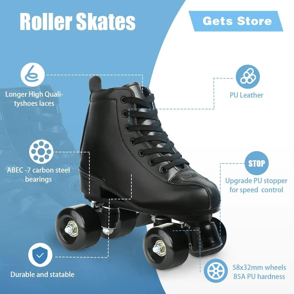 Gets Women's High-Top PU Leather Roller Skates - Four-Wheel Shiny Skates for Girls Unisex