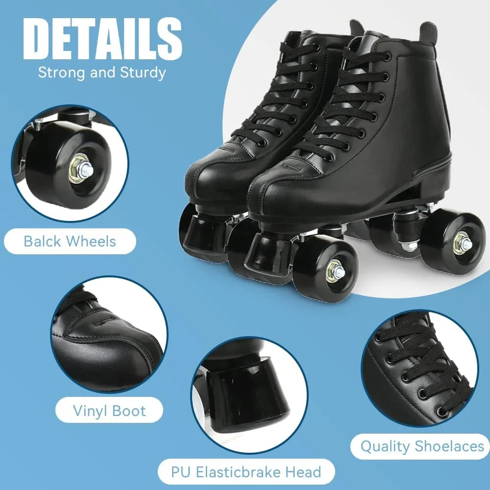 Gets Women's High-Top PU Leather Roller Skates - Four-Wheel Shiny Skates for Girls Unisex