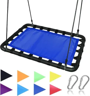 Giant Platform Tree Swing, 700 lb Weight Capacity, Durable Steel Frame, Waterproof, Adjustable Ropes, Flag Set and 2 Carabiners, Non-Stop Fun for Kids! Blue
