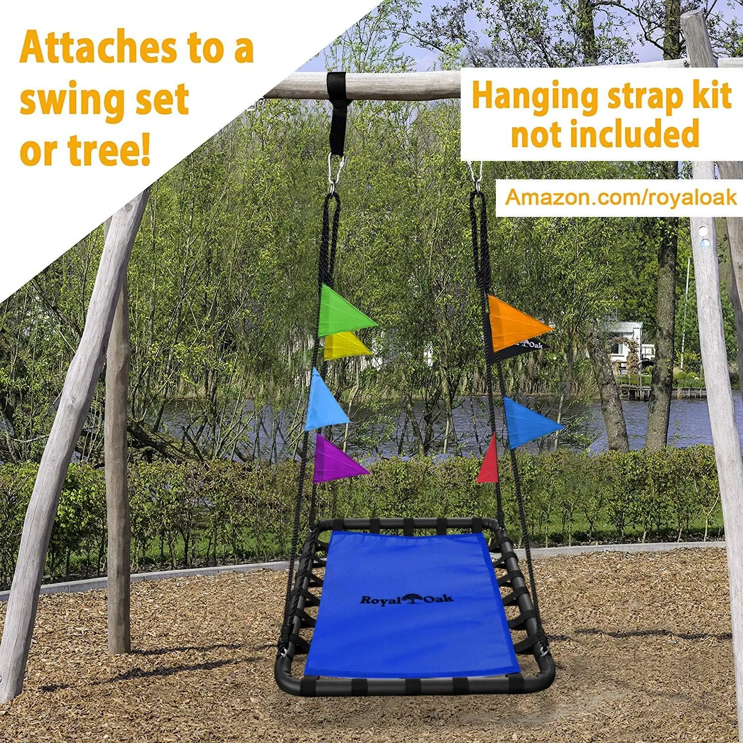Giant Platform Tree Swing, 700 lb Weight Capacity, Durable Steel Frame, Waterproof, Adjustable Ropes, Flag Set and 2 Carabiners, Non-Stop Fun for Kids! Blue