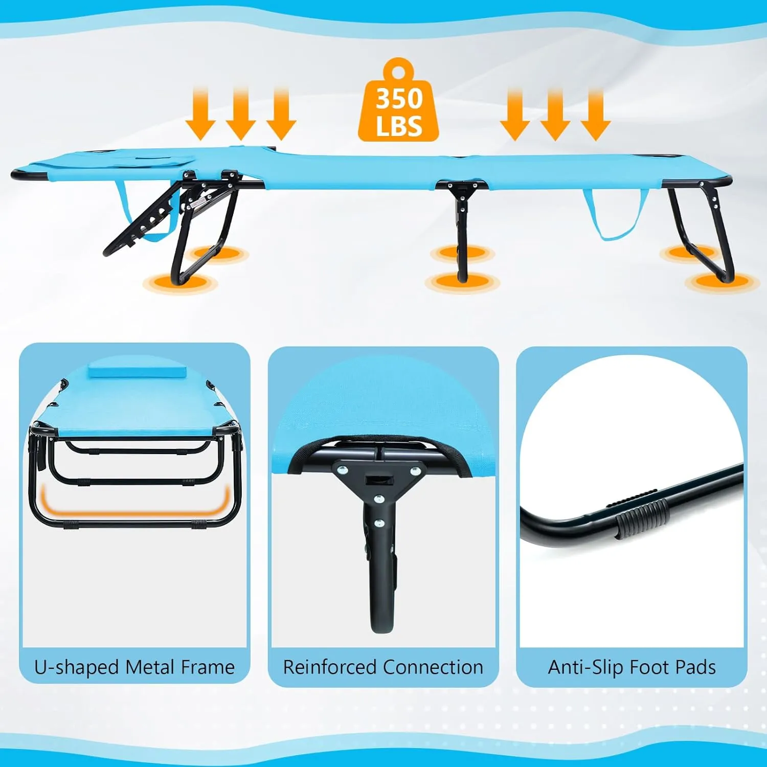 Giantex Folding Beach Tanning Chair - Adjustable Patio Lounge Chair w/Face Hole, Removable Pillows, Carry Strap, Layout Chair, Sunbathing Chaise Lounge Outdoor for Poolside Yard Lawn (2, Turquoise)
