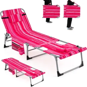 Giantex Tanning Chair, 400Lbs Patio Lounge Chair with 5 Adjustable Position, Face & Arm Hole, Hand/Shoulder Strap, Removable Pillow, Side Pocket, Chaise Lounger for Beach Sunbathing Outdoor