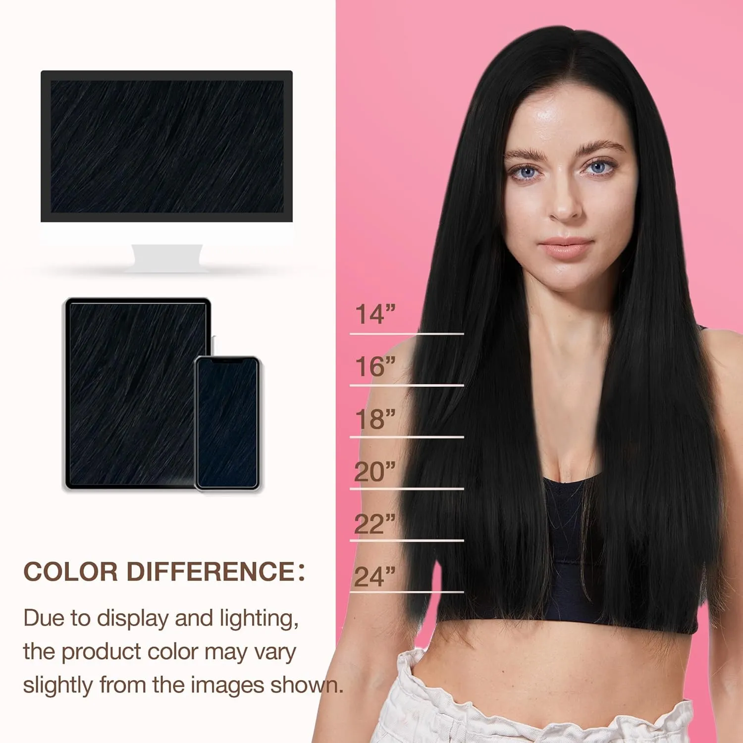 GOO GOO Genius Weft Hair Extensions Human Hair, Sew In Hair Extensions Rooted Remy Weft, 1 Jet black 14inch 40g, Hand Tied Weft Hair Extensions
