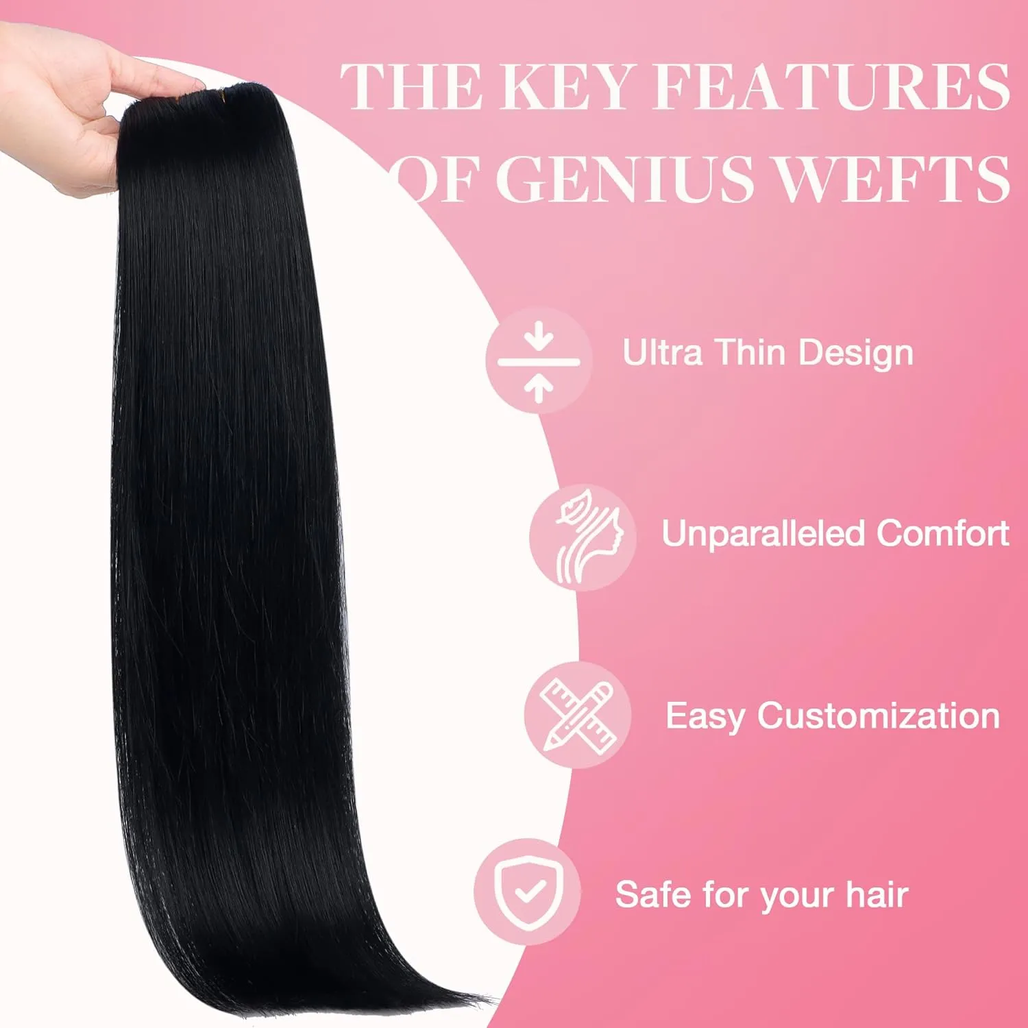 GOO GOO Genius Weft Hair Extensions Human Hair, Sew In Hair Extensions Rooted Remy Weft, 1 Jet black 14inch 40g, Hand Tied Weft Hair Extensions