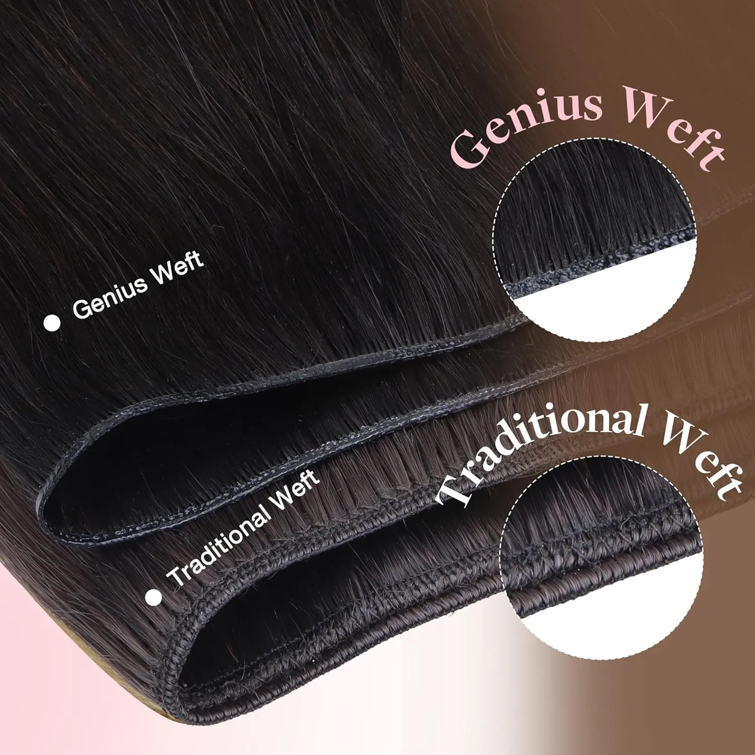 GOO GOO Genius Weft Hair Extensions Human Hair, Sew In Hair Extensions Rooted Remy Weft, 1 Jet black 14inch 40g, Hand Tied Weft Hair Extensions