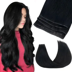 GOO GOO Genius Weft Hair Extensions Human Hair, Sew In Hair Extensions Rooted Remy Weft, 1 Jet black 14inch 40g, Hand Tied Weft Hair Extensions