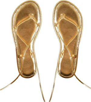 GORGLITTER Women's Lace Up Flat Sandals Strappy Gladiator Metallic Criss Cross Tie Up Summer Dressy Slides Sandals