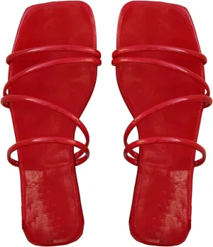 GORGLITTER Women's Strappy Flat Sandals Cute Dressy Open Toe Slip on Slide Sandals
