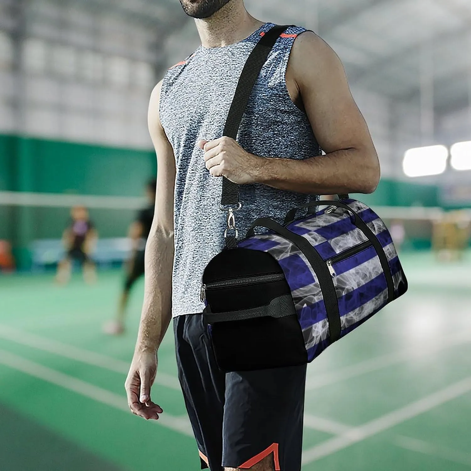 Greece Flag Smoke Style Travel Duffel Bag with Shoe Compartment for Gym Yoga Beach Weekender