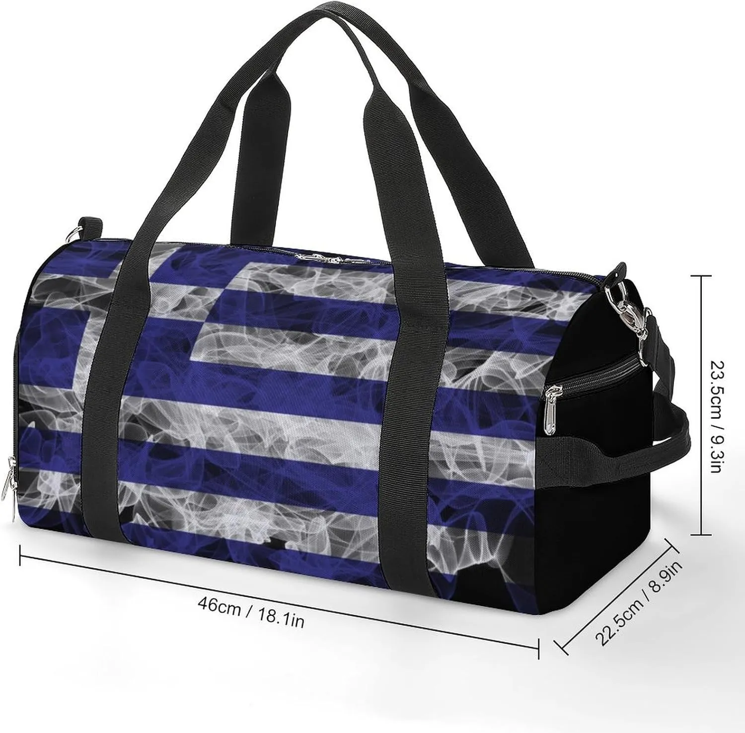 Greece Flag Smoke Style Travel Duffel Bag with Shoe Compartment for Gym Yoga Beach Weekender