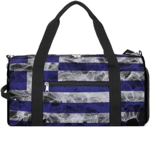 Greece Flag Smoke Style Travel Duffel Bag with Shoe Compartment for Gym Yoga Beach Weekender