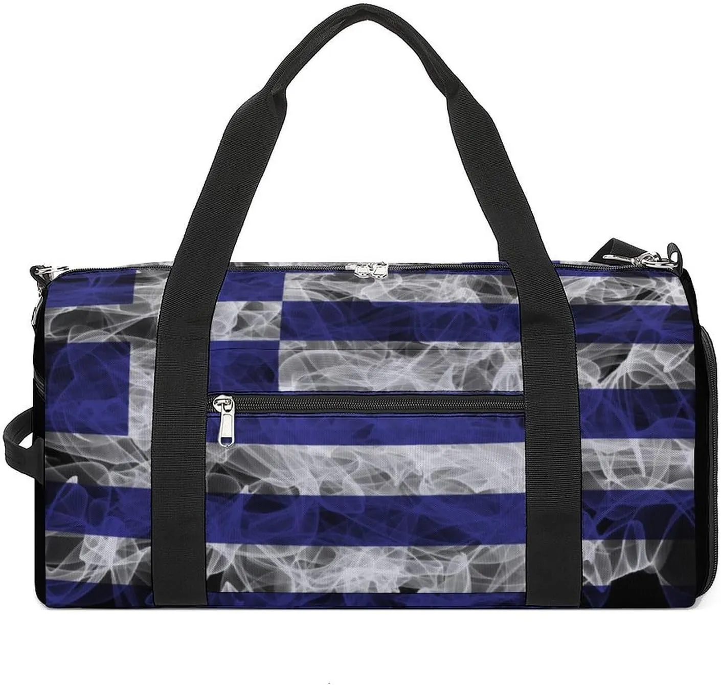 Greece Flag Smoke Style Travel Duffel Bag with Shoe Compartment for Gym Yoga Beach Weekender