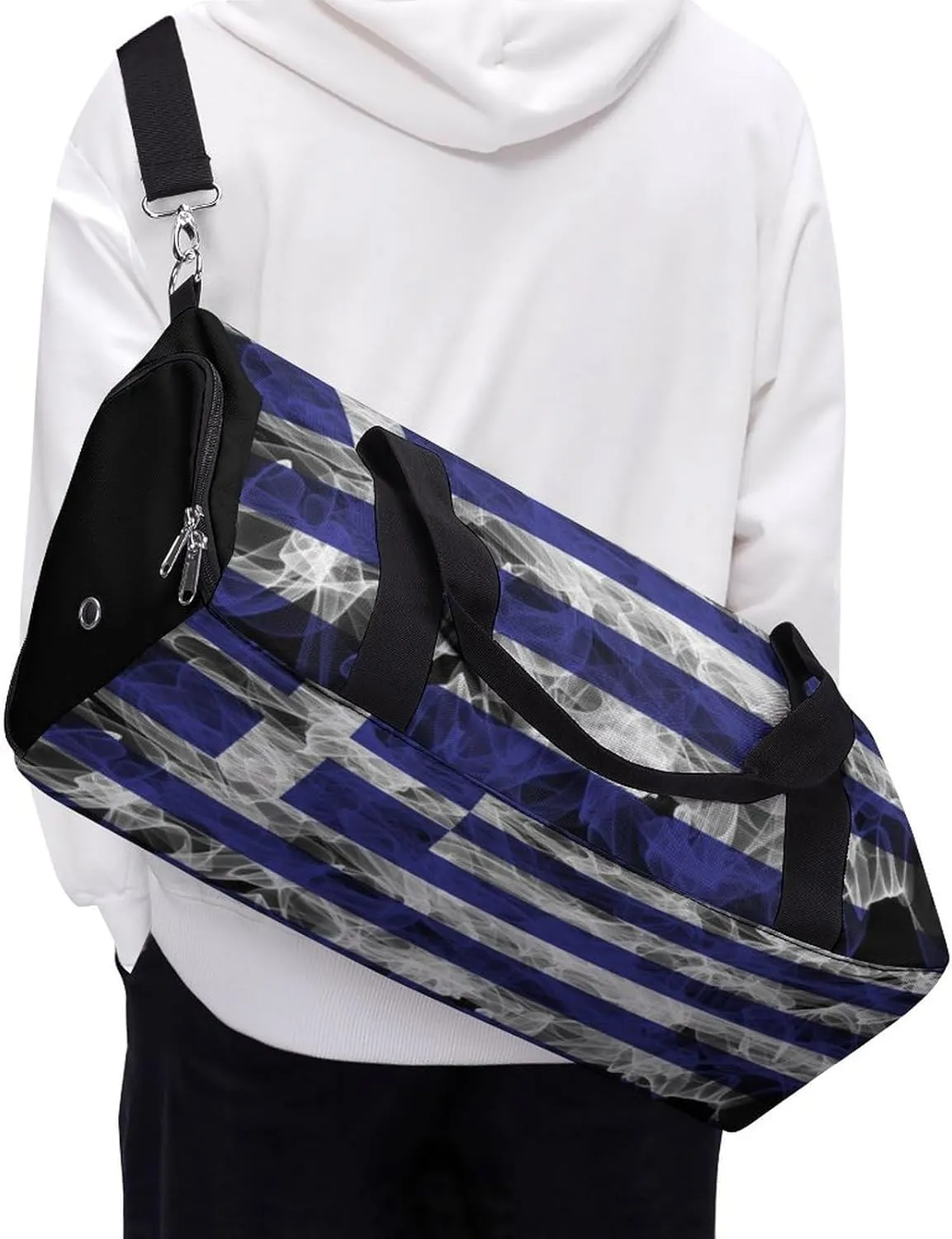 Greece Flag Smoke Style Travel Duffel Bag with Shoe Compartment for Gym Yoga Beach Weekender