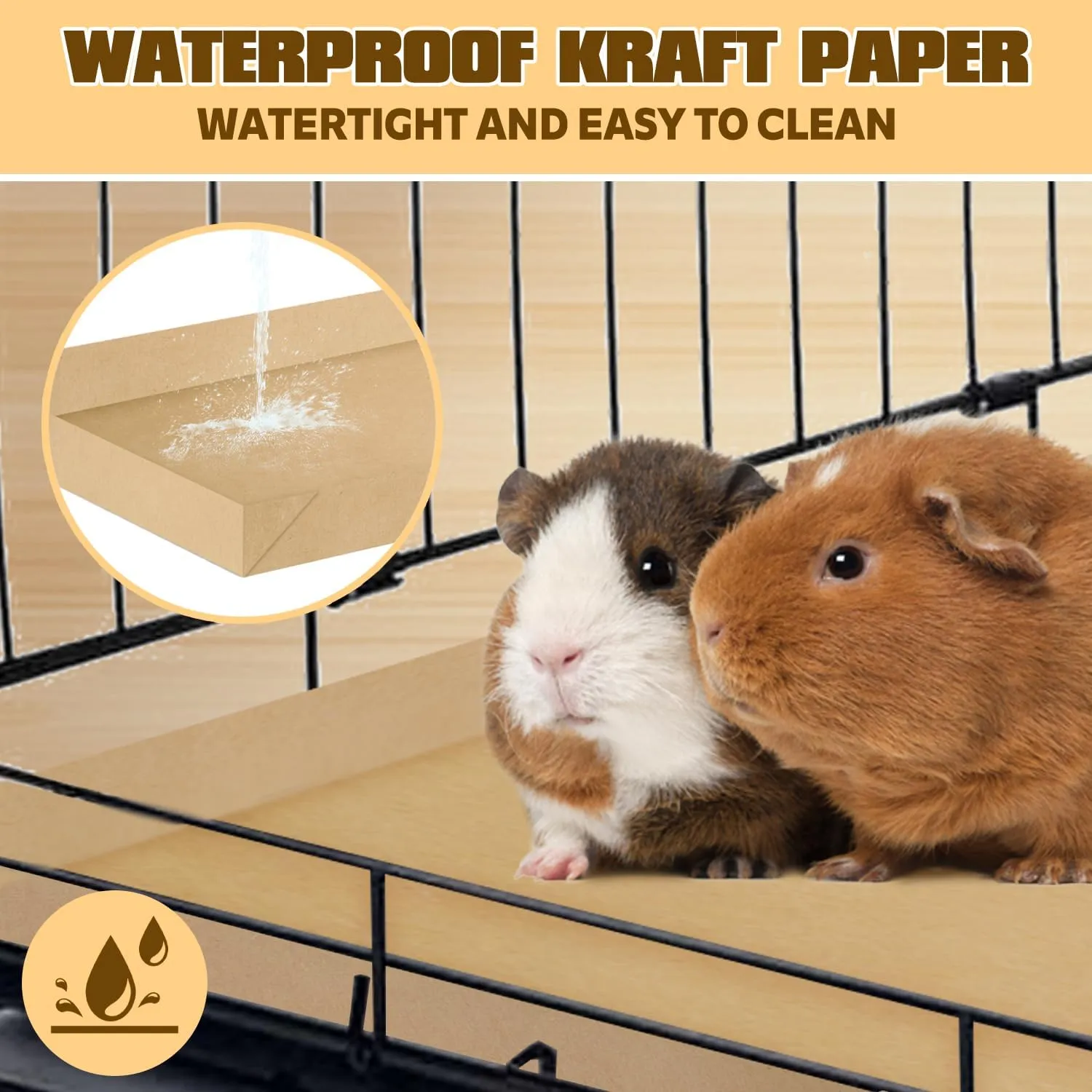 Guinea Pig Cage Liners,Disposable Large Liner Bag for Guinea Pig Cage Bottom,Water-Resistant Kraft Paper,Guinea Pig Cage Accessories, 48"x 24" (25 Pack)