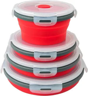 Guyuyii 4 Pack Collapsible Bowls with Lids – Space-Saving Food Container Sets for Home Kitchen, RV, Camping, Outdoor Cooking – Microwave, Dishwasher, Freezer Safe for Travel and Camper Use