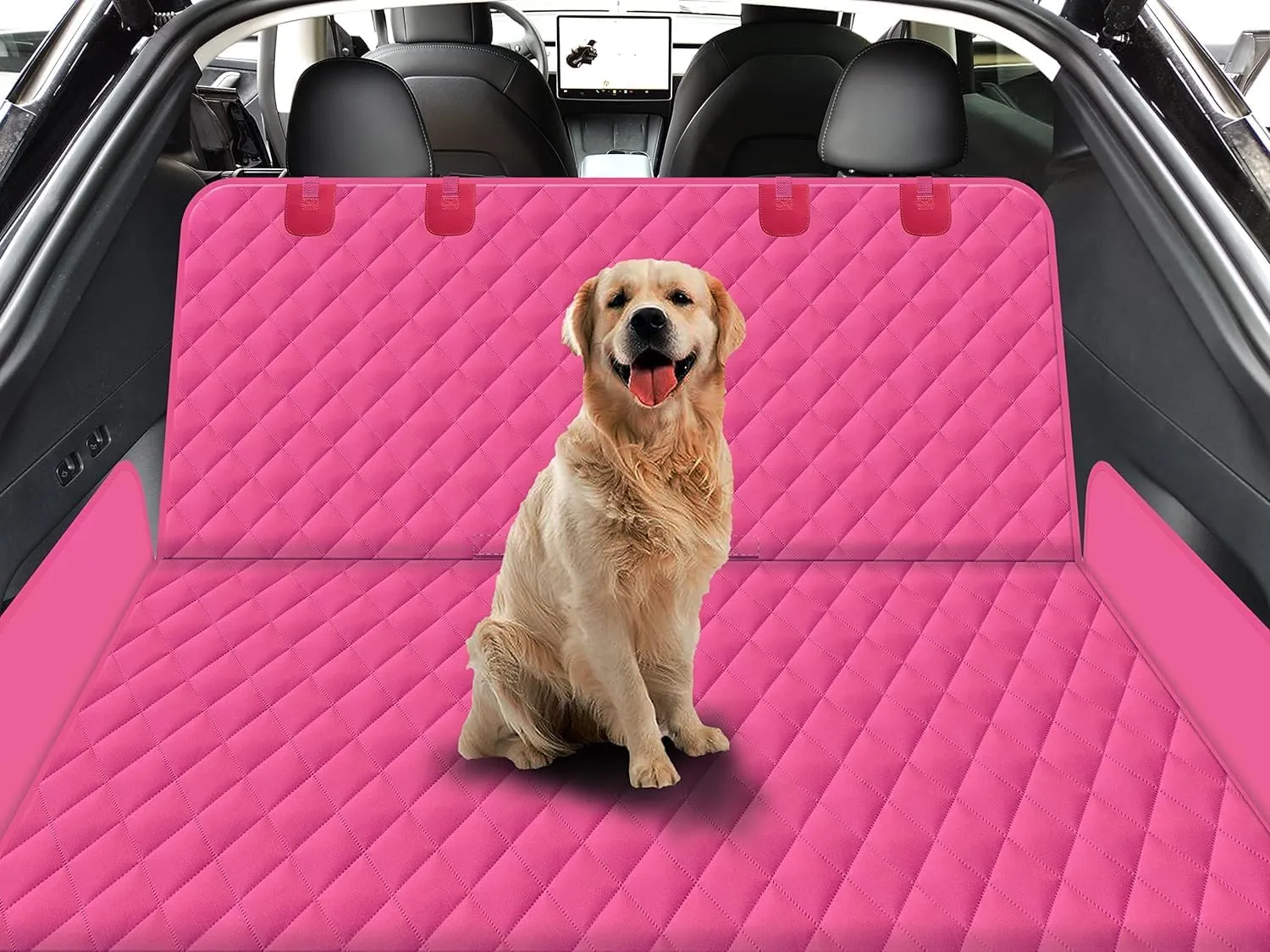 GXT Dog Back Seat Cover Protector for Cars SUV and Trucks with Mesh Window, Scratchproof Nonslip and Waterproof Material Upgraded Version with Dog Leash(Pink)